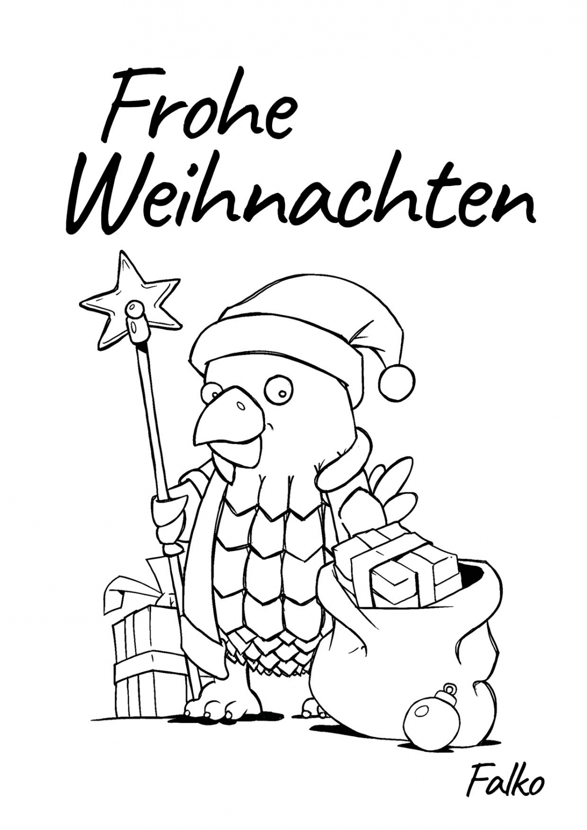Falko als Weihnachtsmann zum Ausmalen
